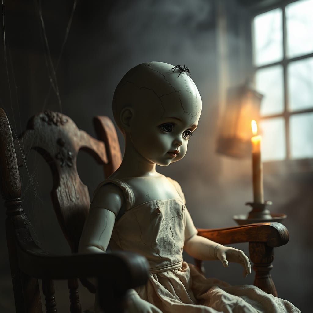 Eerily Still Doll in Abandoned Farmhouse