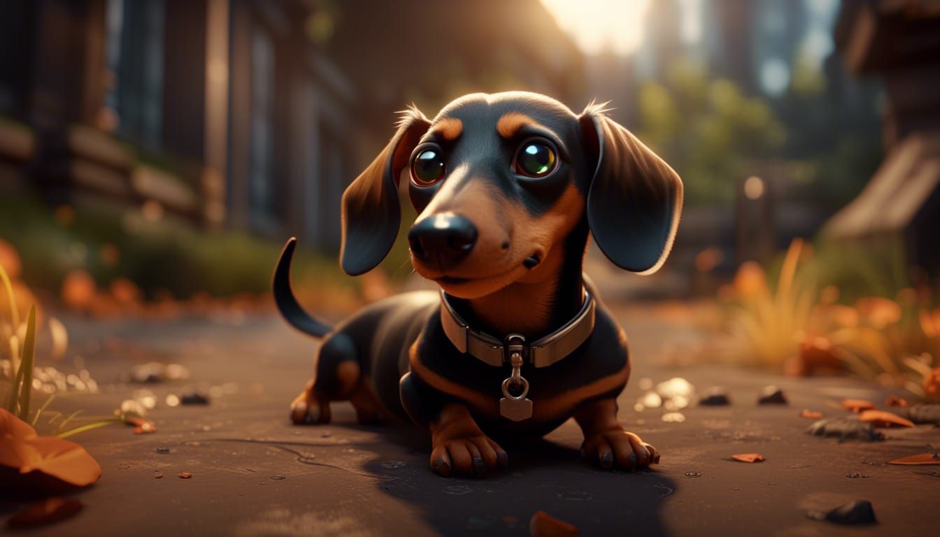 Dachshund in 3D Game Cinematic Style