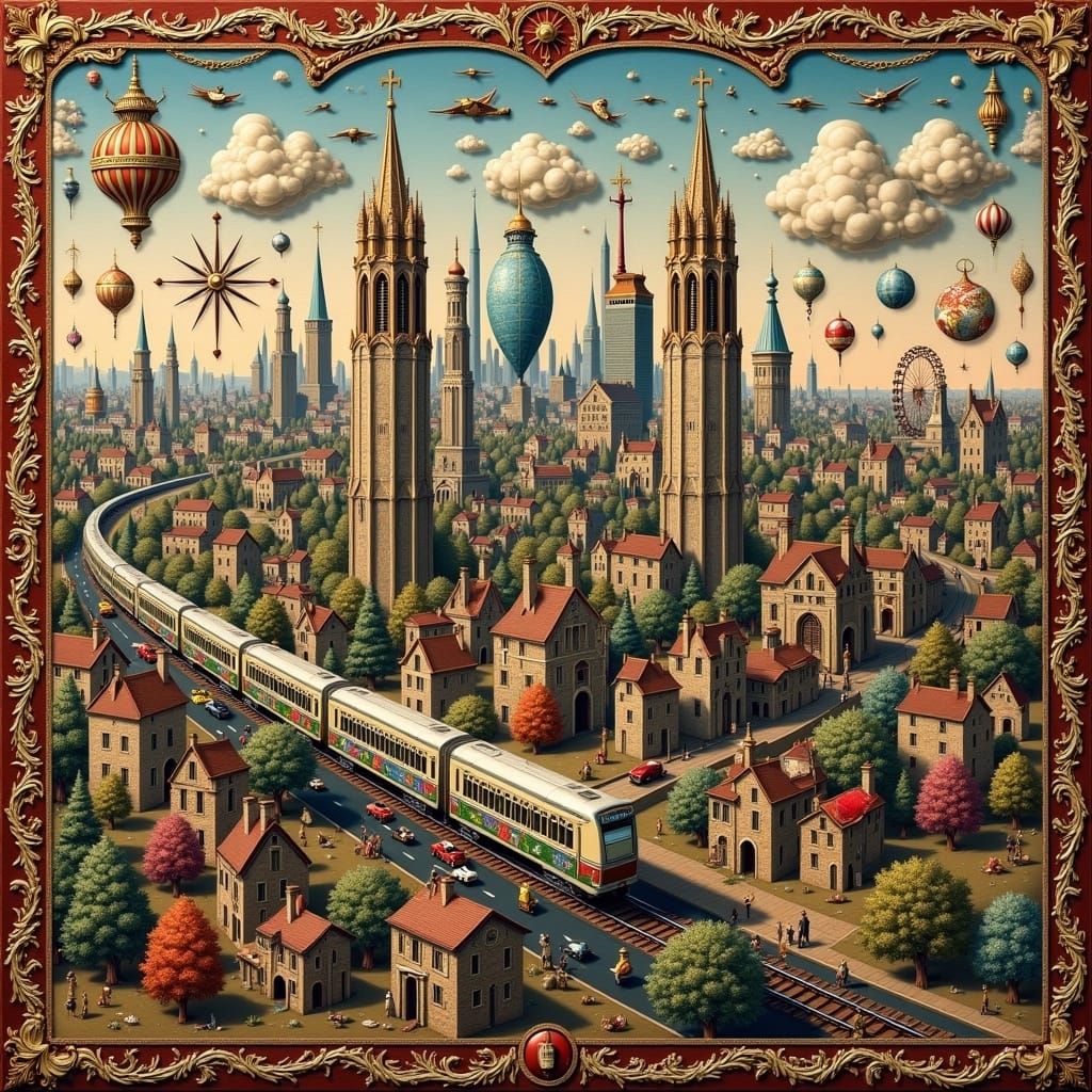 <lora:flux-artsy:1.0> Medieval tapestry of the modern world