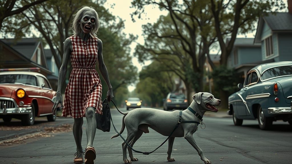 Gingham Zombie on a Mysterious Street