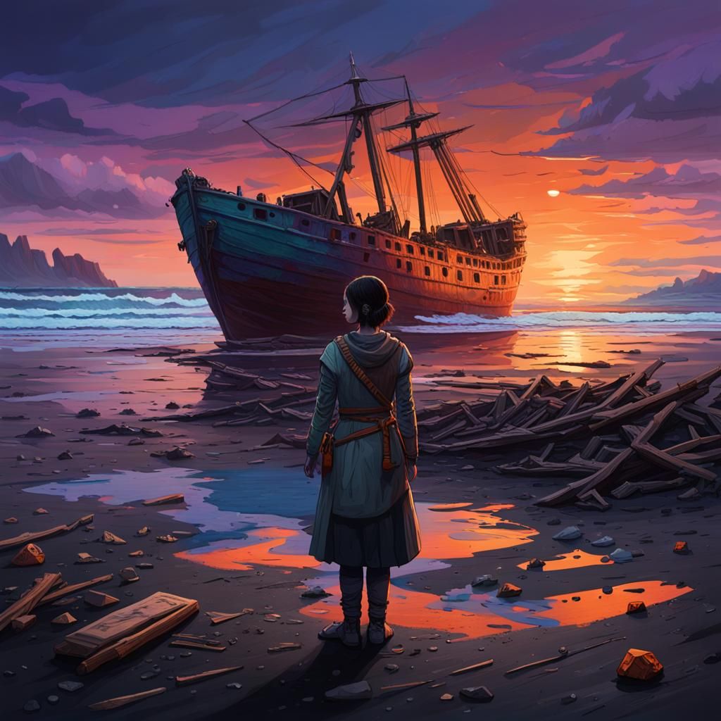 Arya Stark Shipwreck Survivor: Hyperrealistic Concept Art