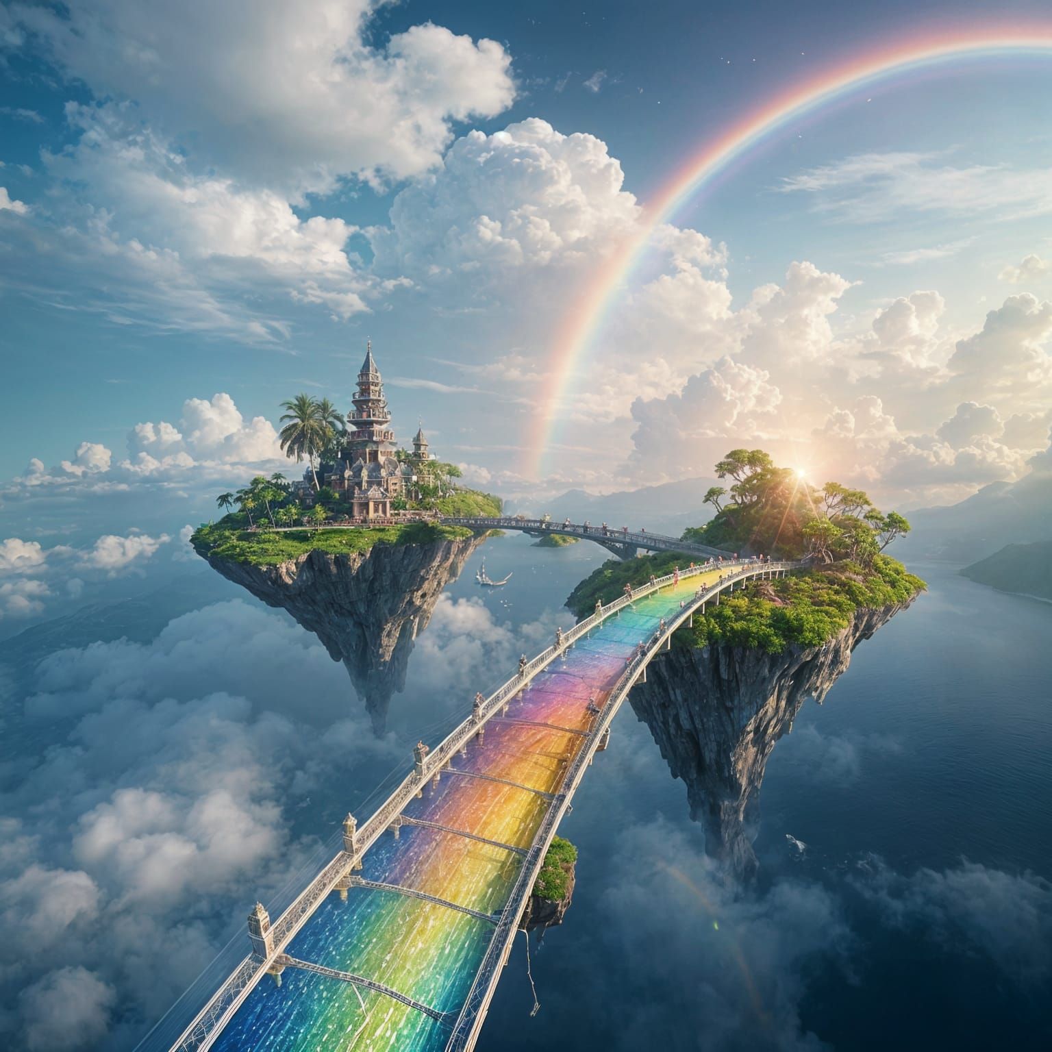 Ethereal Rainbow Bridge Connects Celestial Islands in Vibran...