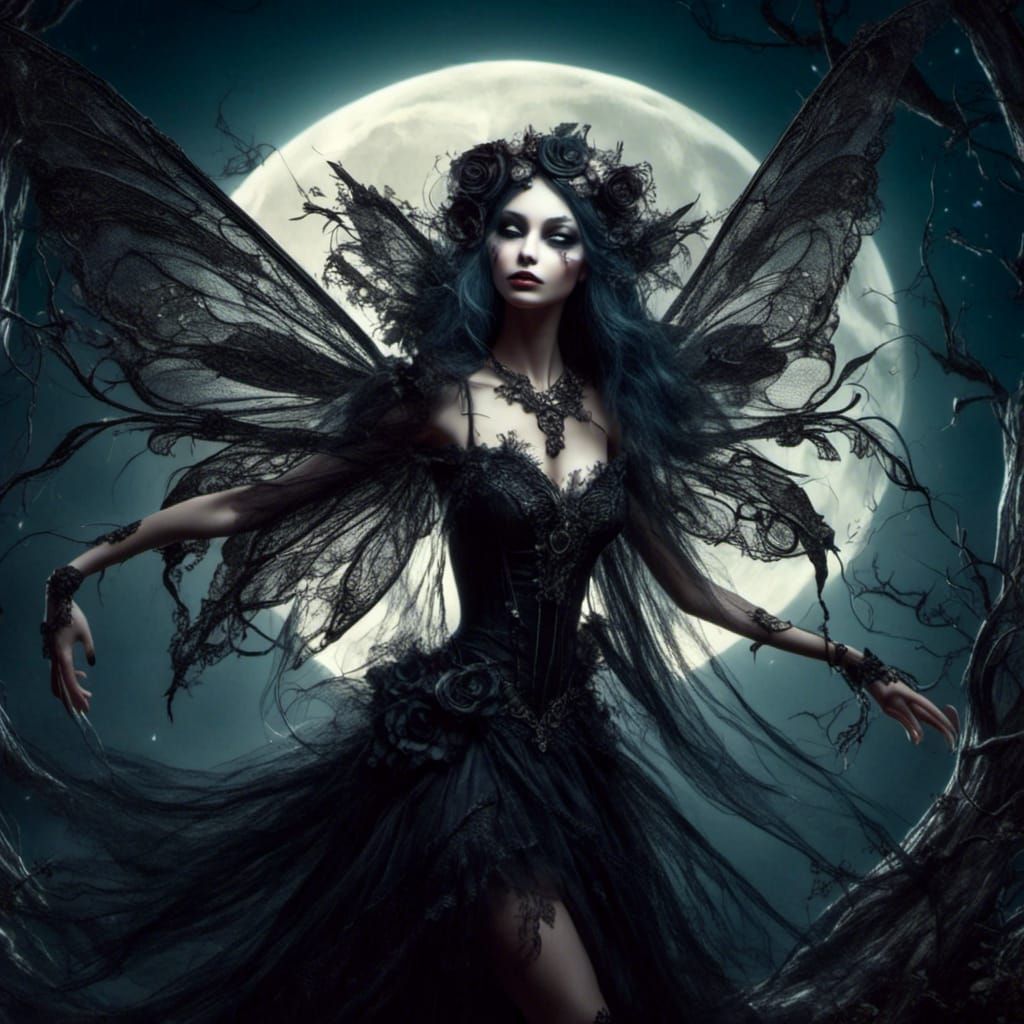 Ethereal Dark Fairy in Moonlight