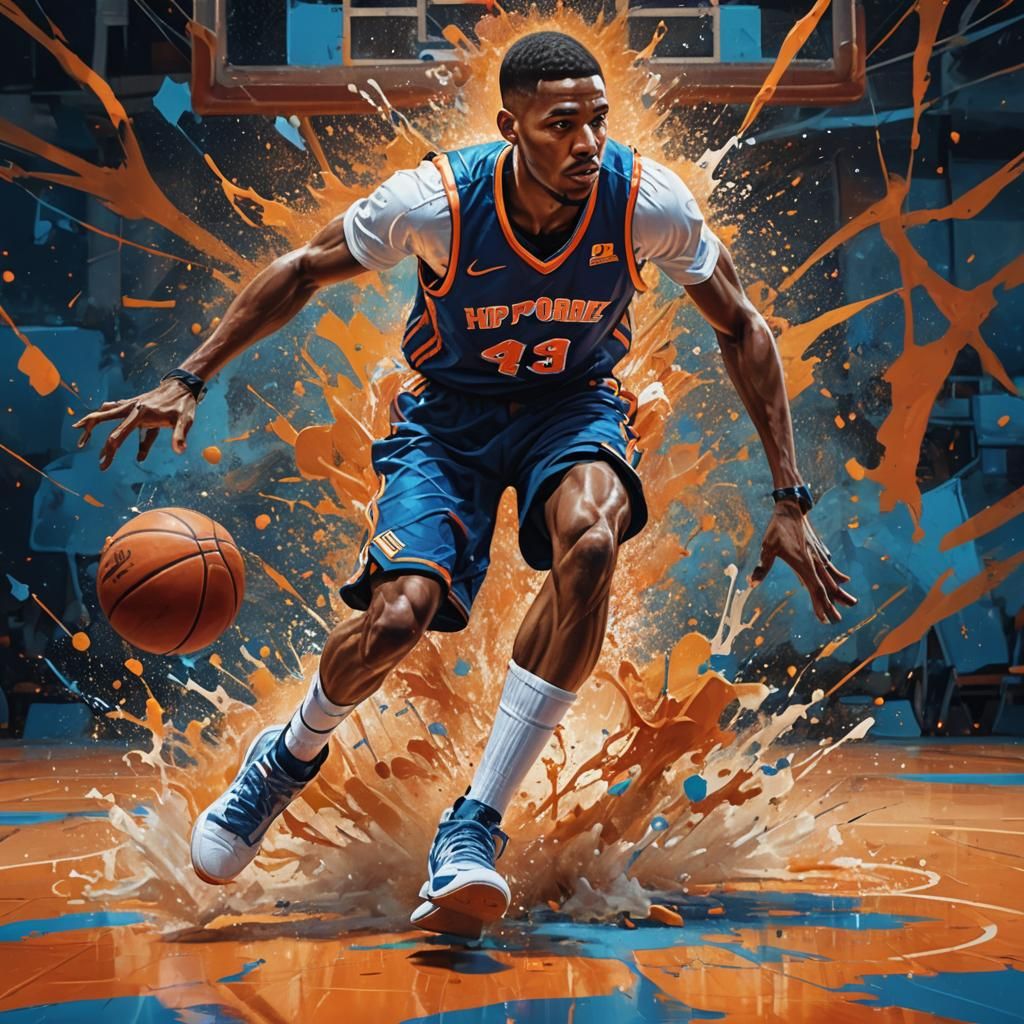 Hyperrealistic Basketball Player on Colorful Court