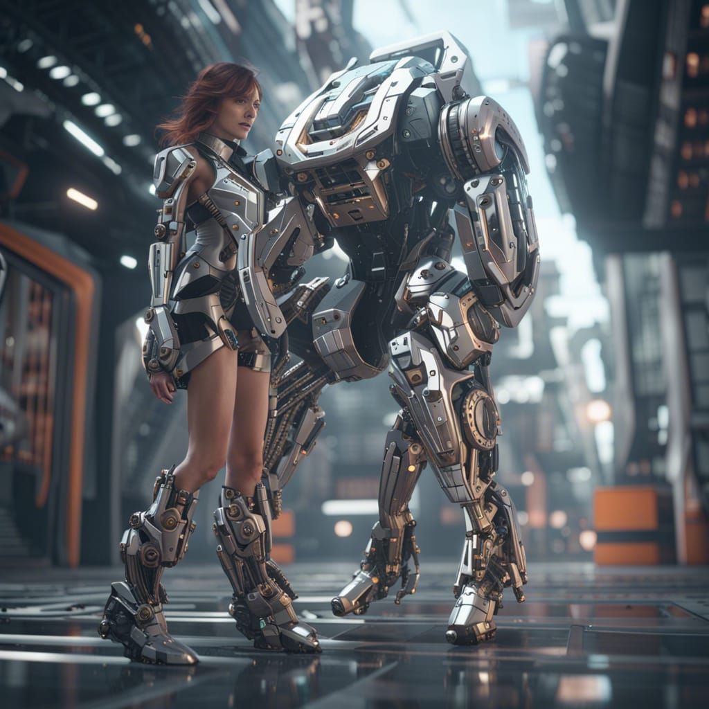 Lady with Mecha Legs in Sci-Fi Style