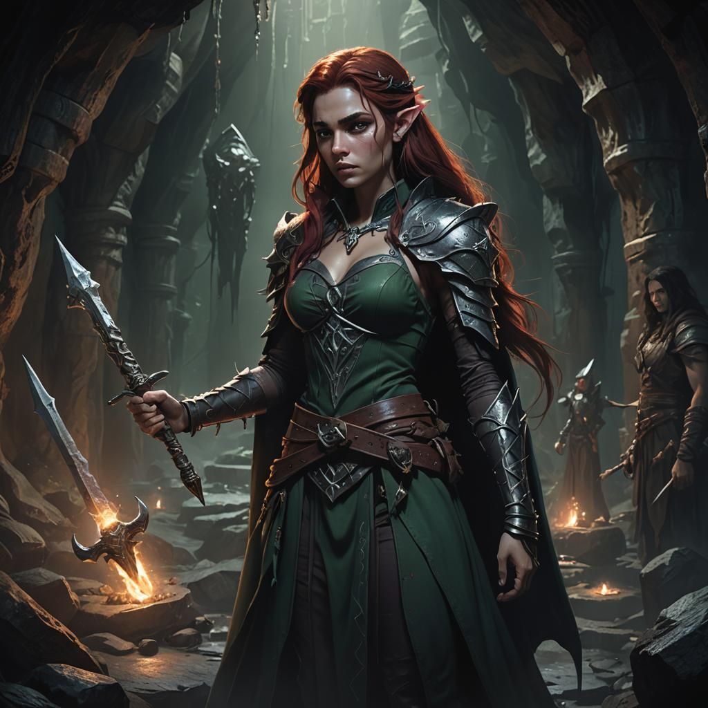 Dark Fantasy Sorceress in a Gothic Cave