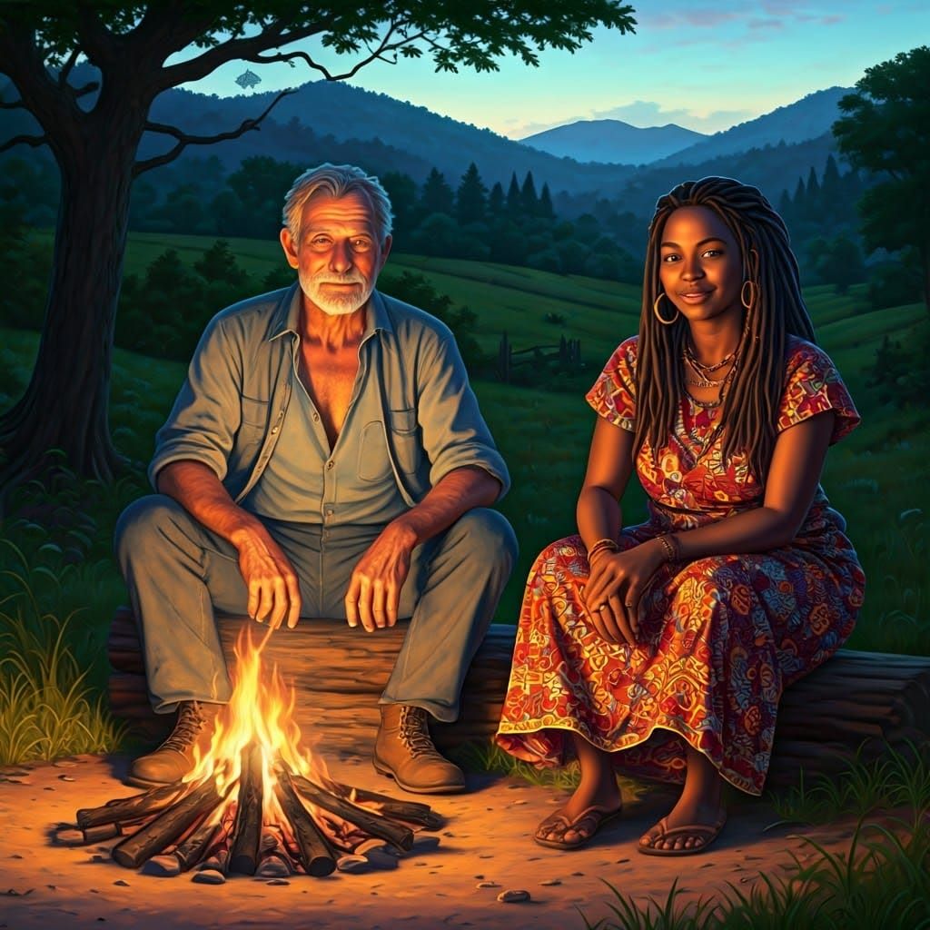 Serene Farming Couple Relaxing by the Fire