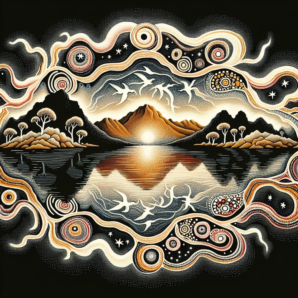 Intricate Tasmanian Landscape in Vibrant Aboriginal Dot Art