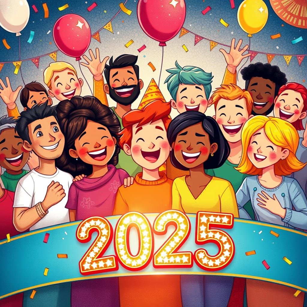 Joyful Diverse Celebration in Vibrant Style