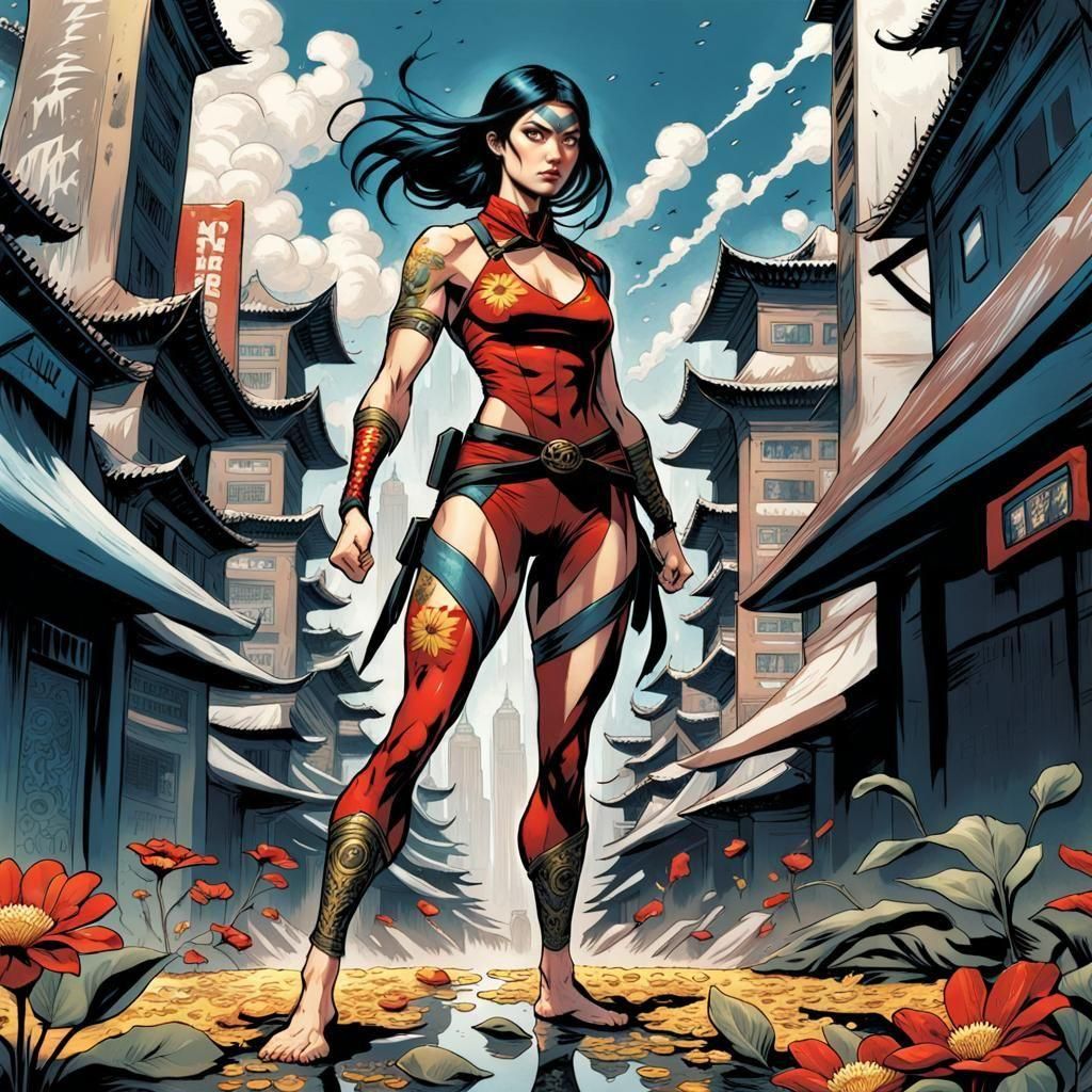 Female Ninja Superhero in Comic Book Art Style