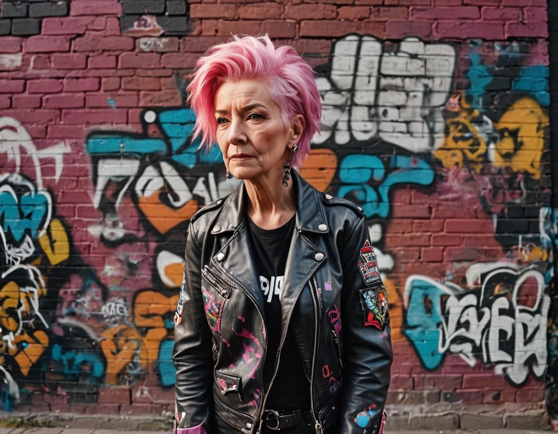 Punk Grandmother Portrait in Vibrant Gritty Realism