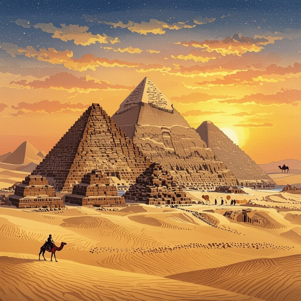 Egyptian Pyramids in Persian Miniature Style