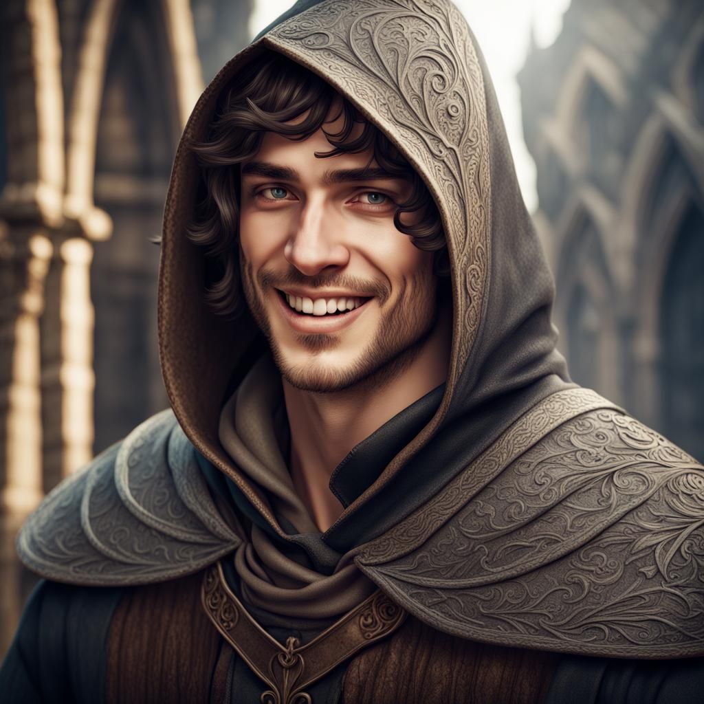 Young Man in Medieval Hood: Fantasy Art