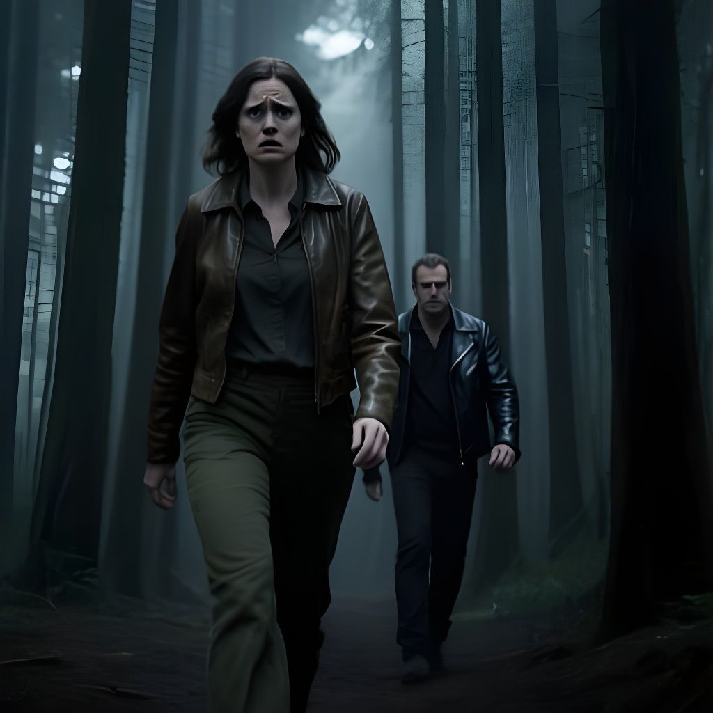 Cinematic Forest Thriller: Woman Confronts Camera