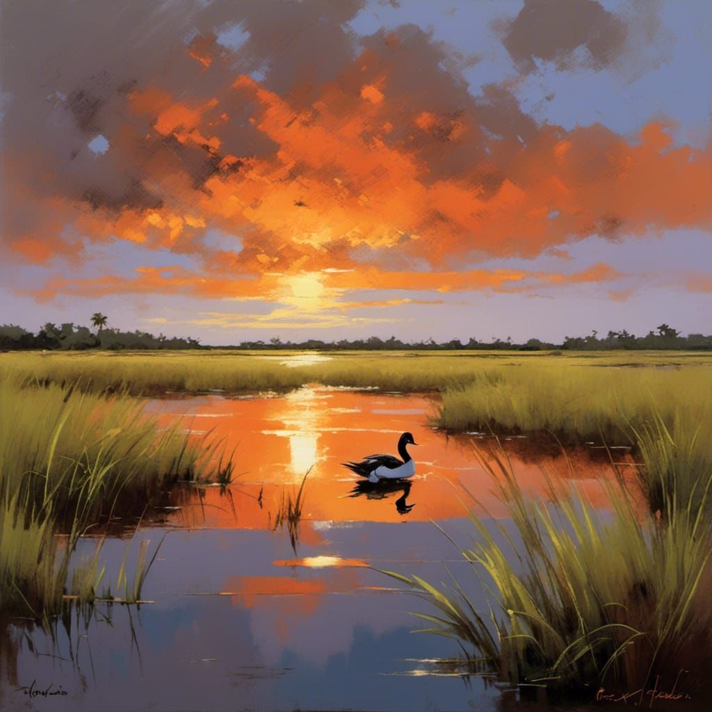 Florida Marsh Waterfowl En Plein Air Painting