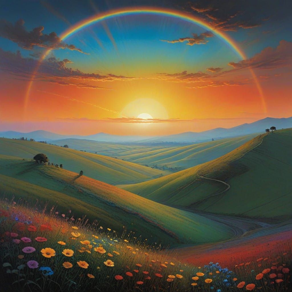 Ethereal Rainbow Landscape as Surrealist Painting