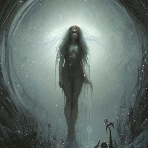 Horror Snowflake Unicorn in Doré Style