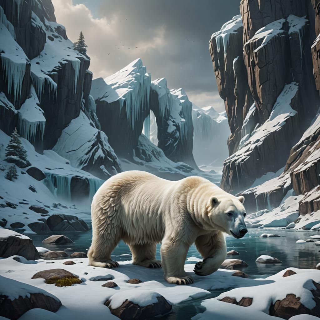 Detailed Matte Painting of a Polar Bear