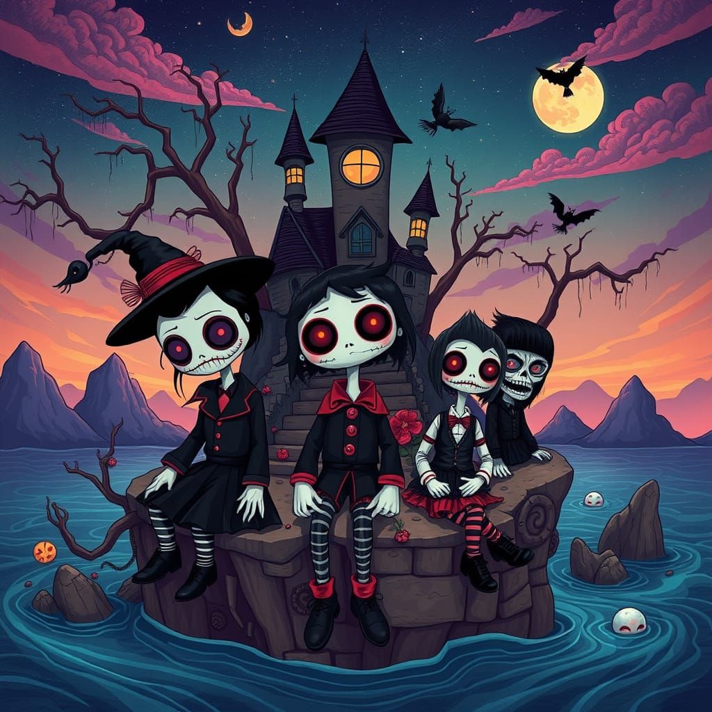 Gothic Misfit Toys on Eerie Island Cartoon
