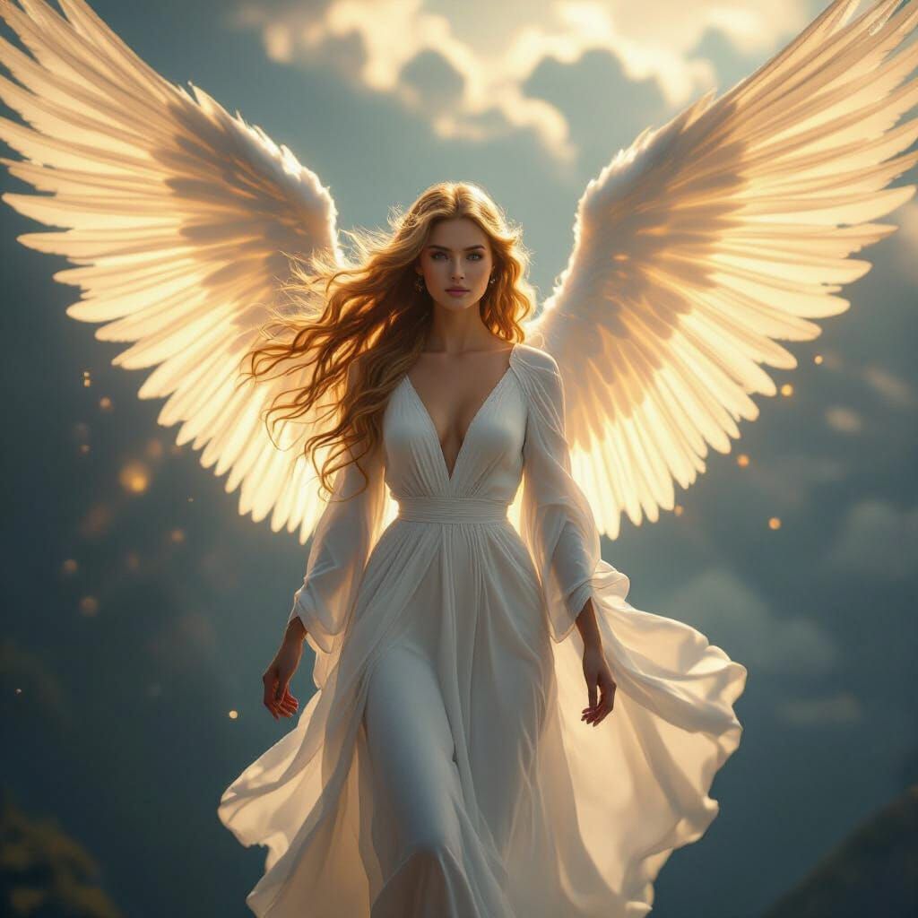 Angelic Woman Descending with Ethereal Glow