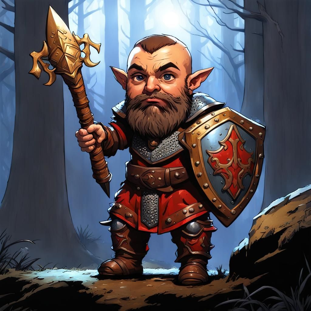 Halfling Paladin in Forest, Dark Fantasy Concept Art