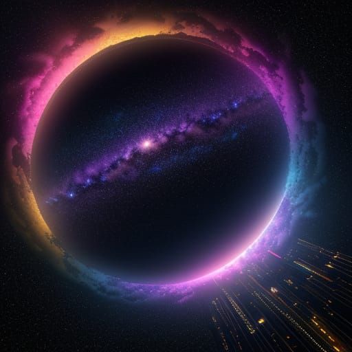 Spacecraft Soaring Through Swirling Nebula in Vibrant Digita...