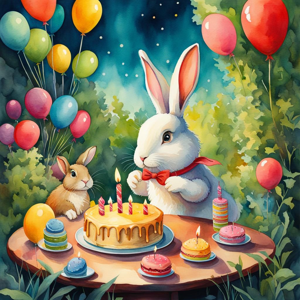 Hoppy Birthday Watercolor Digital Illustration