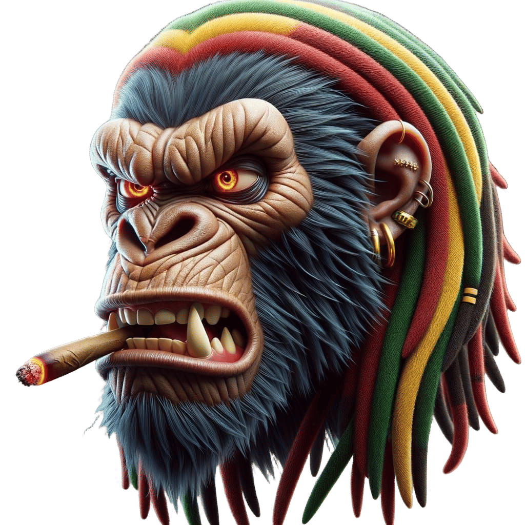 Angry Rastafari Ape Smokes Blunt, 3D CGI Art