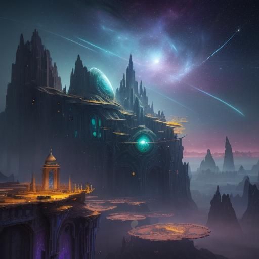 Hourglass Cities in Space Matte Painting