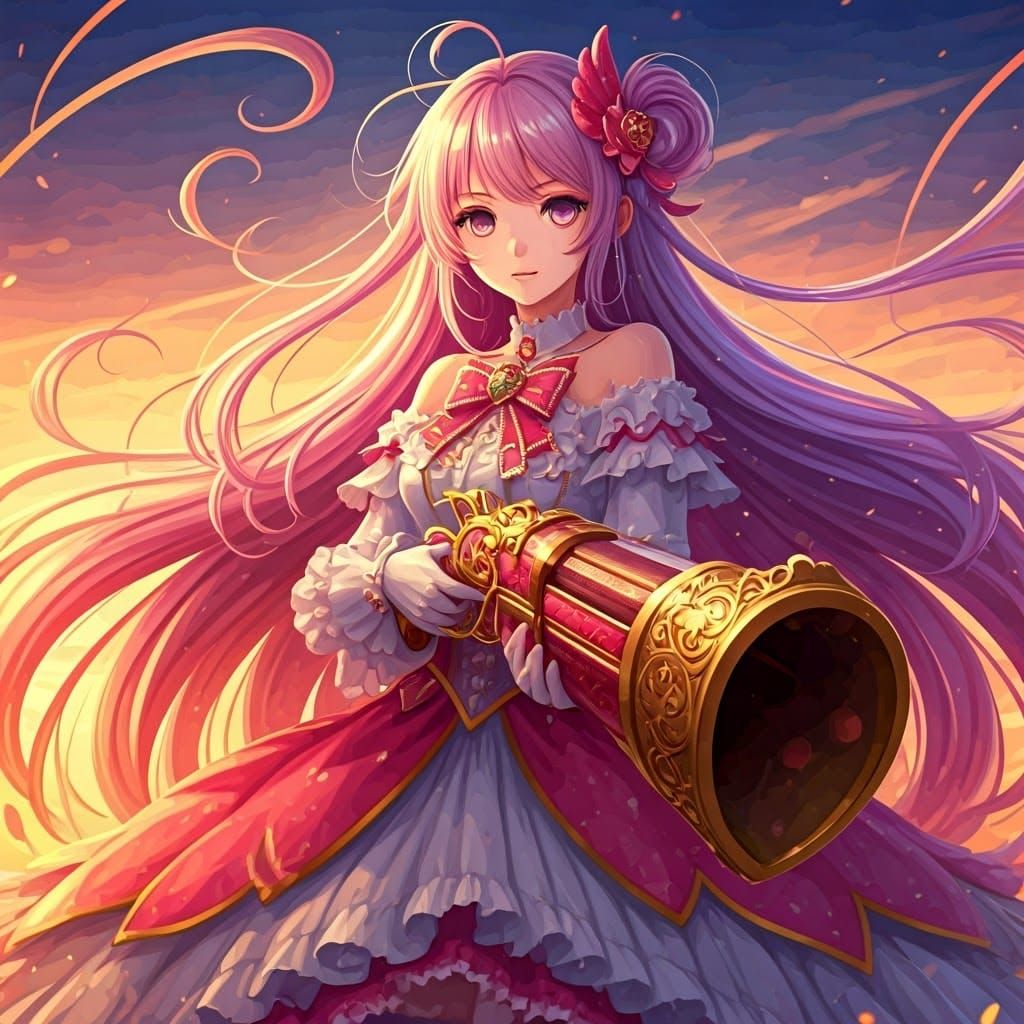 Magical Girl with Love Gun in Anime Style