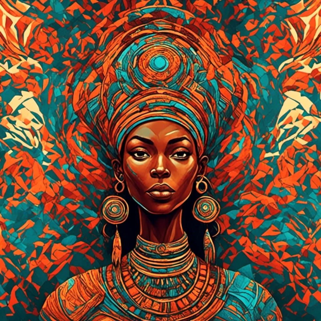 Vibrant African Mother Artwork in Detailed Matte Style