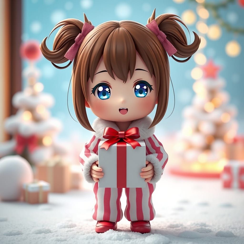 Chibi Doll Girl in Whimsical Winter Wonderland