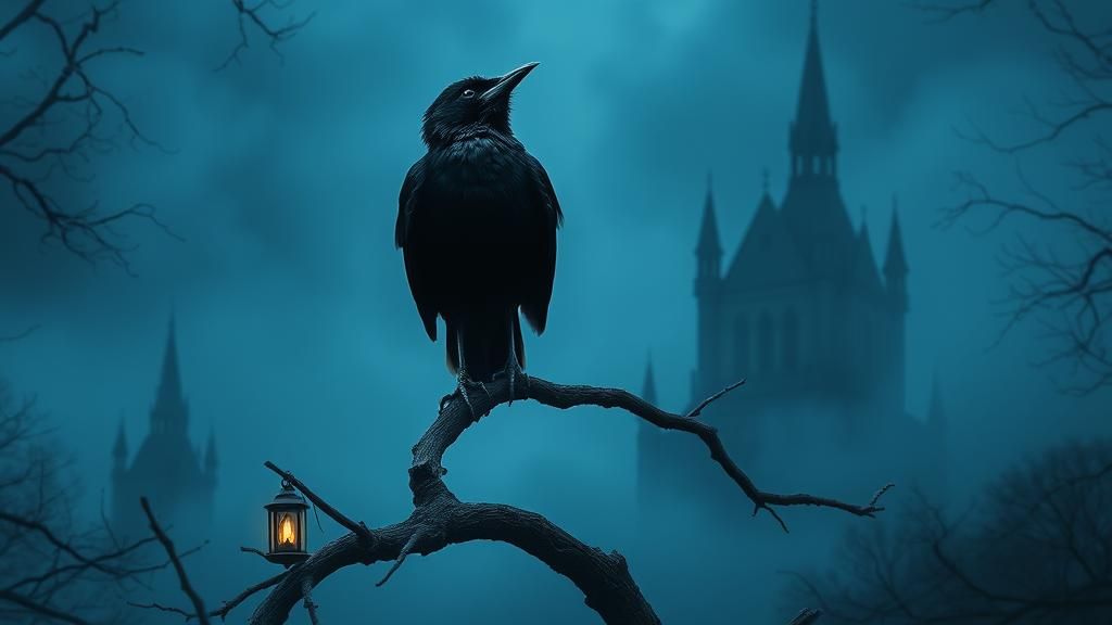 Gothic Blackbird Singing in the Misty Night