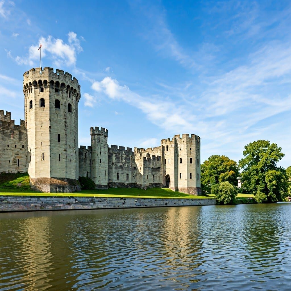 Regal Warwick Castle Reflects in Serene River Waters