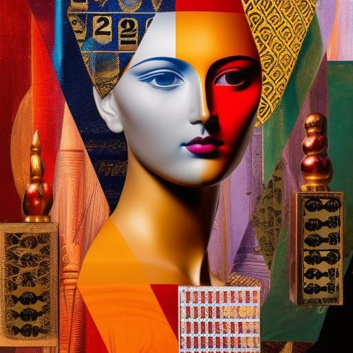 Venus Sculpture in Geometric Art Deco Collage