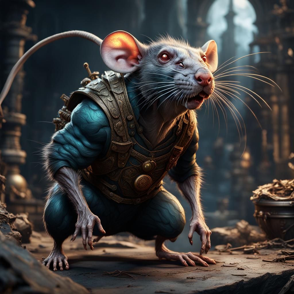 Muscular Rat Person in Detailed Matte Painting