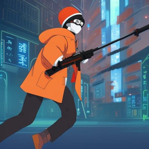 Stealthy Operative in Cyberpunk Battle