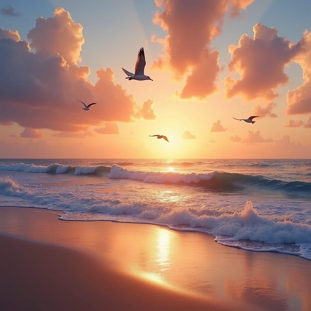 Sunset Seaside Vista in Impressionist Style