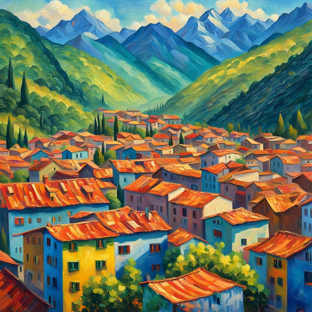 Juneau Cityscape in Neo-Impressionist Style