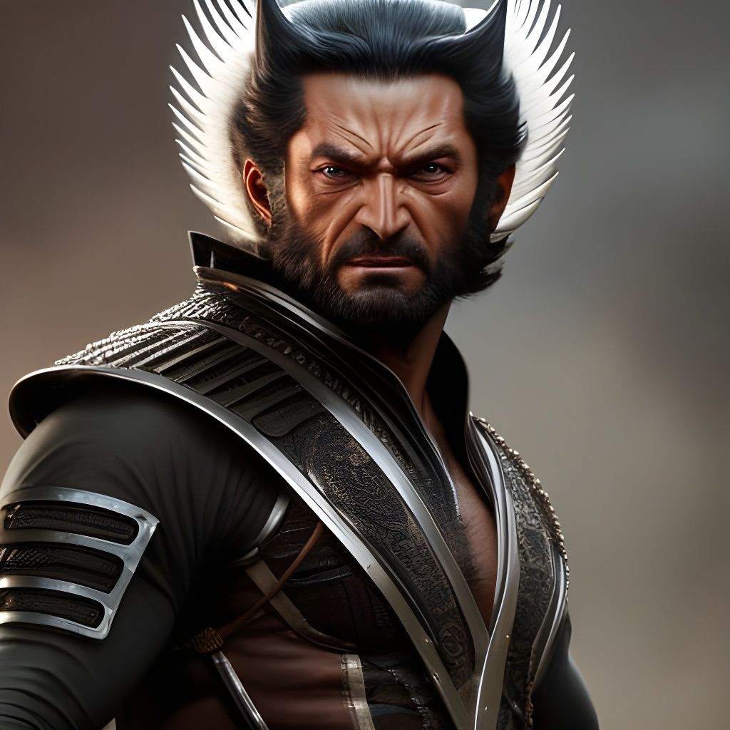 Samurai Wolverine Portrait in Hyperdetailed Fantasy Art Styl...