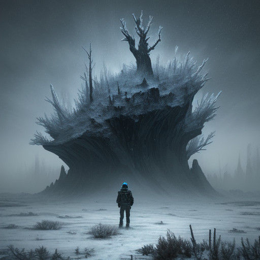 Vivid Oil Painting of Lone Survivor in Frozen Wasteland