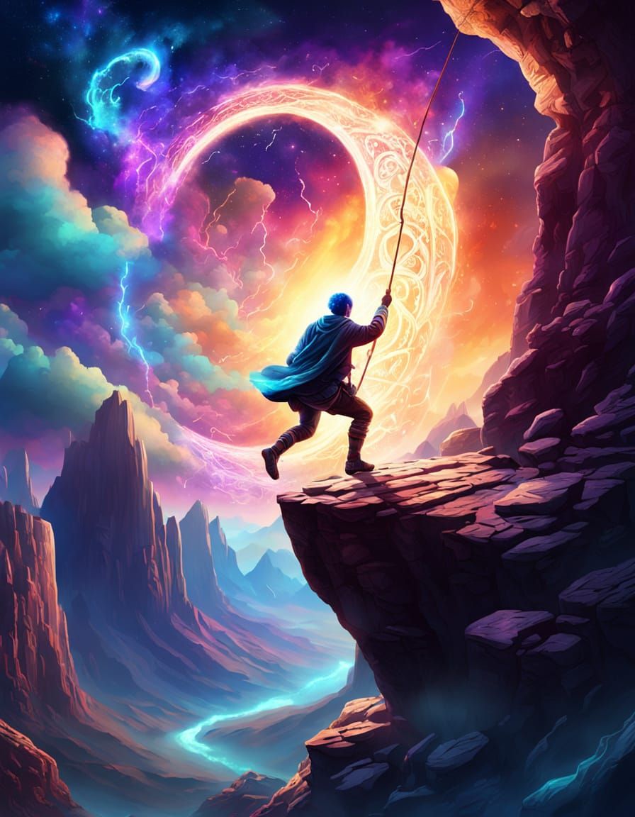 Cosmic Adventurer Crossing Canyon in Mixed Media