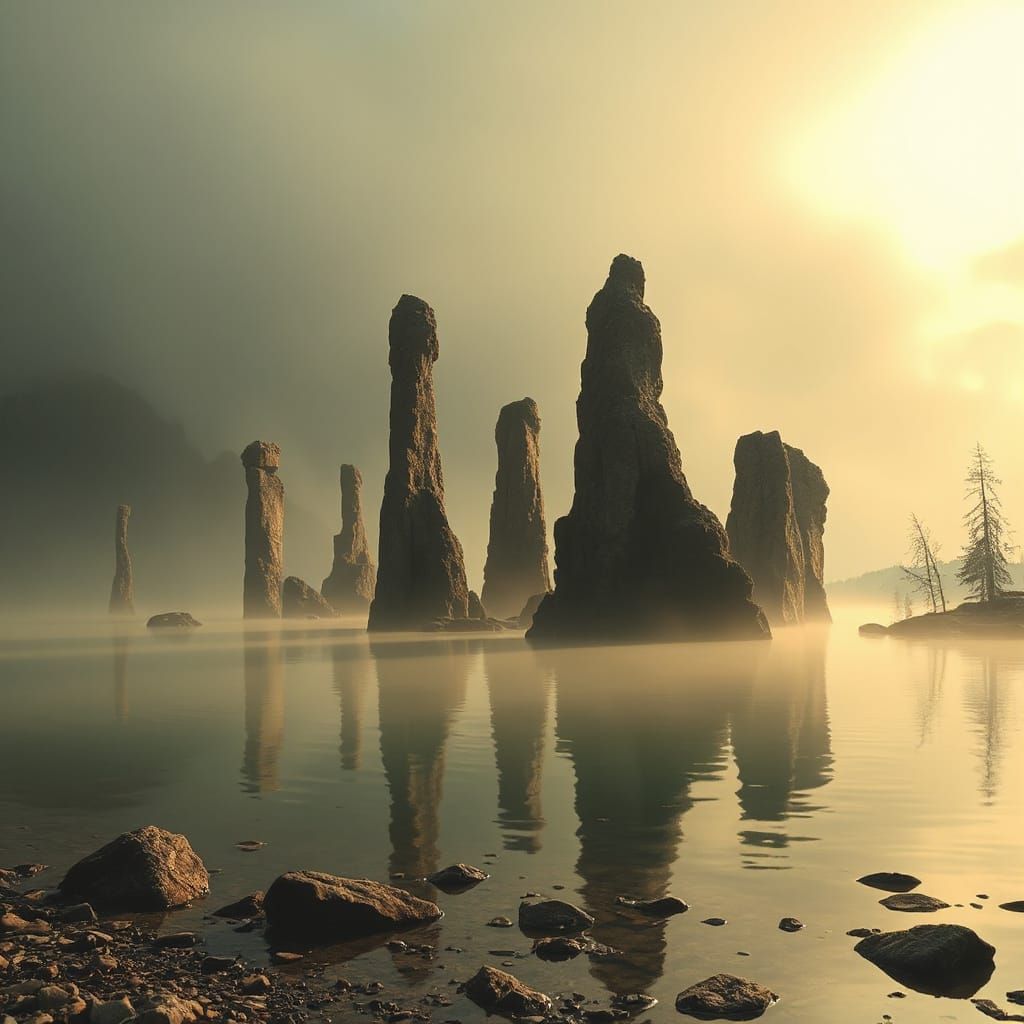 Mystical Stone Columns Rising from Crowley Lake