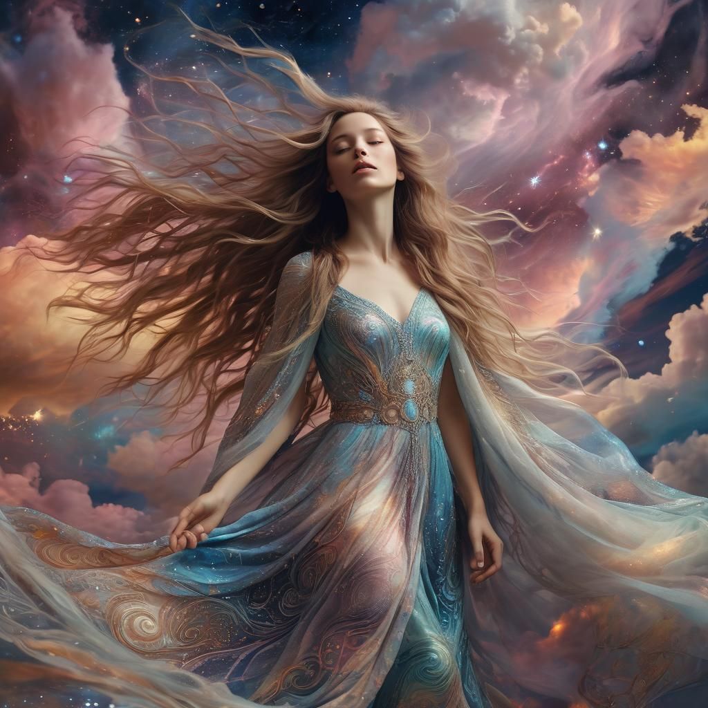 Woman in Astral Dreamscape, Visionary Art Style
