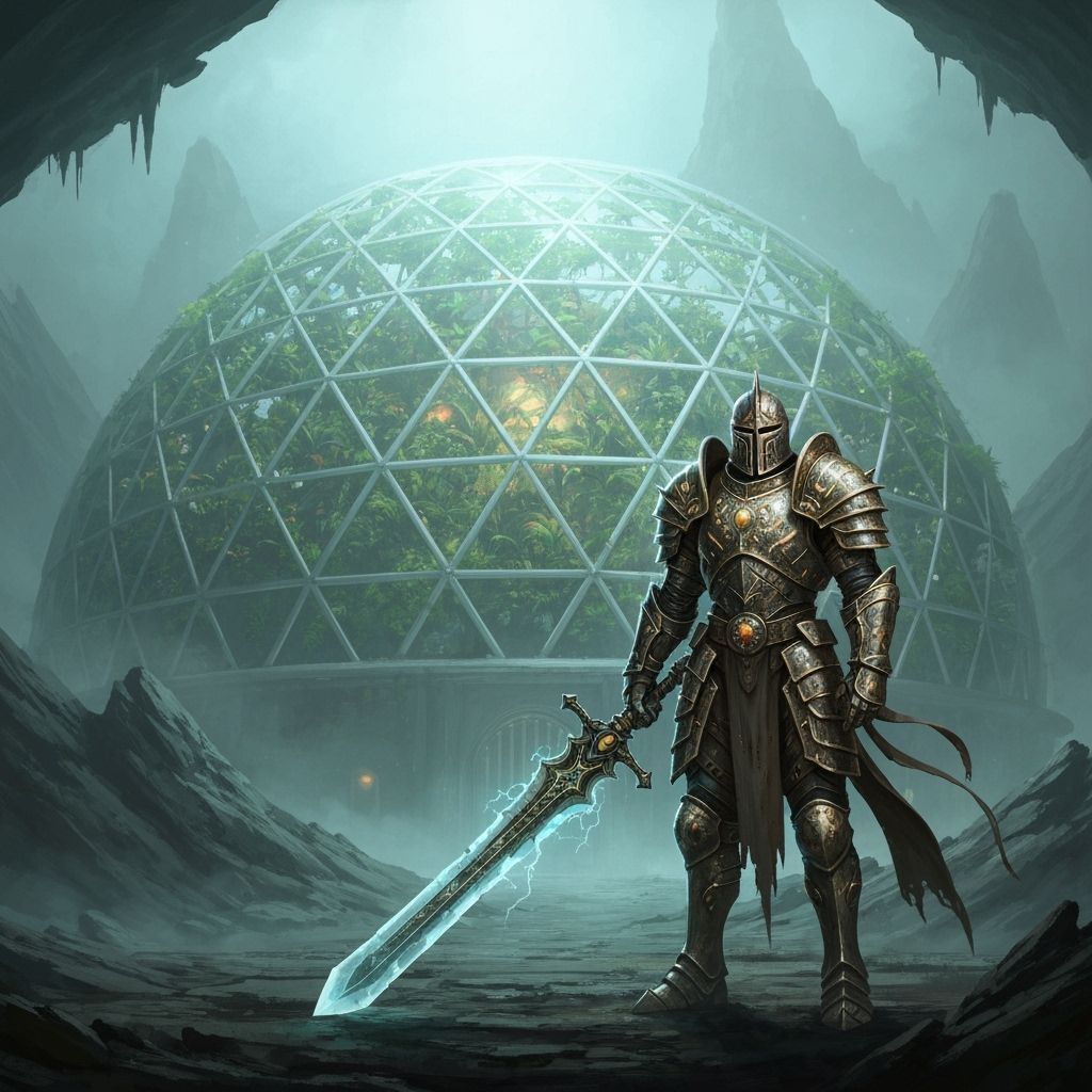 Armored Knight Guarding a Dome on Alien Moon