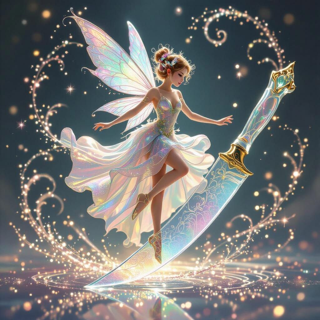 Delicate Fairy Dances on Glass Knife, Glittering
