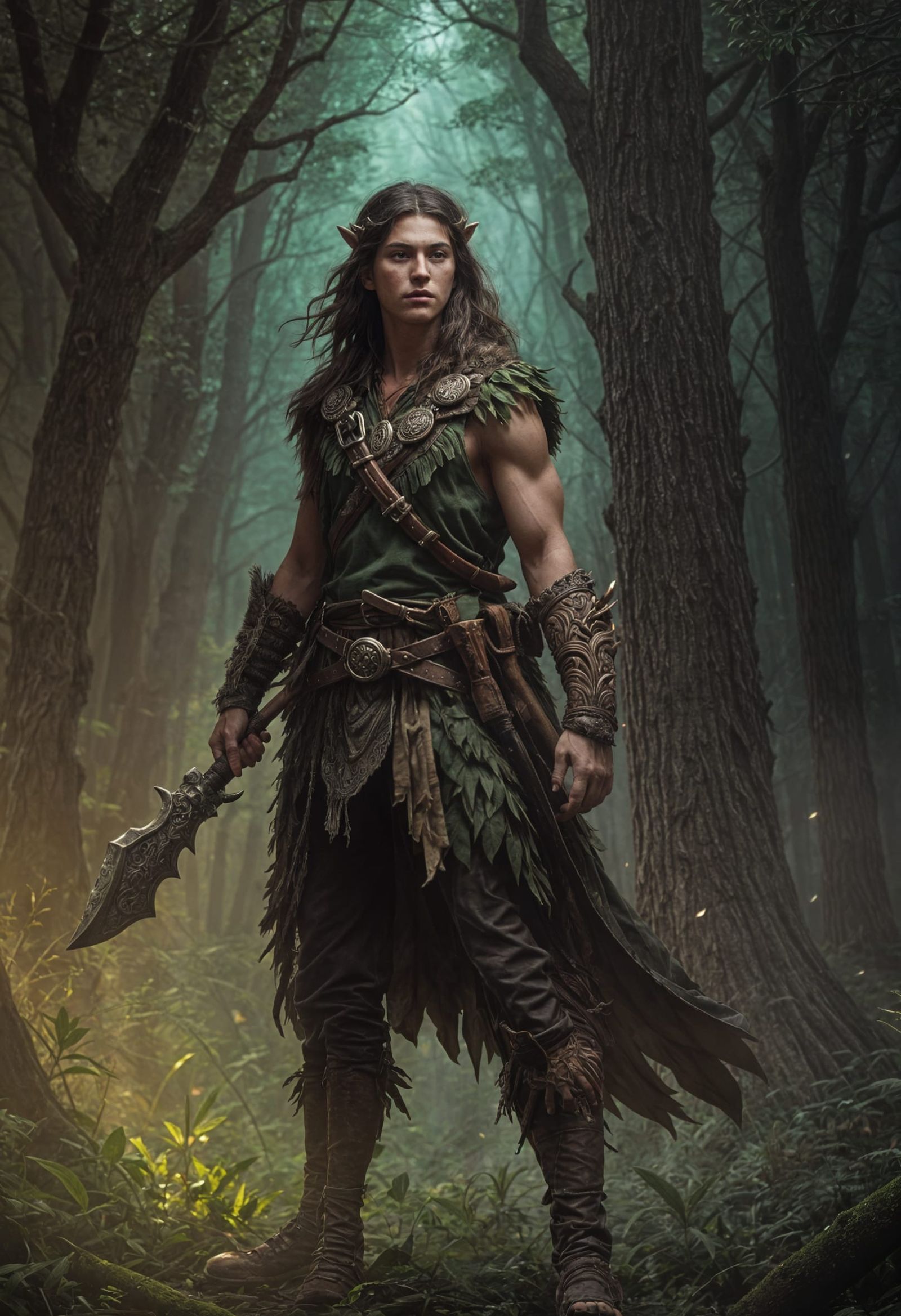 Youthful Druid Guards Dark Forest