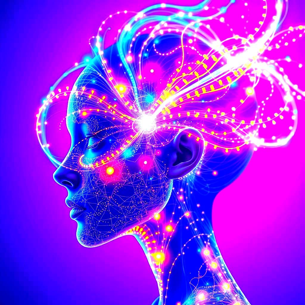 Woman's Profile Formed by Glowing Lines and Dots