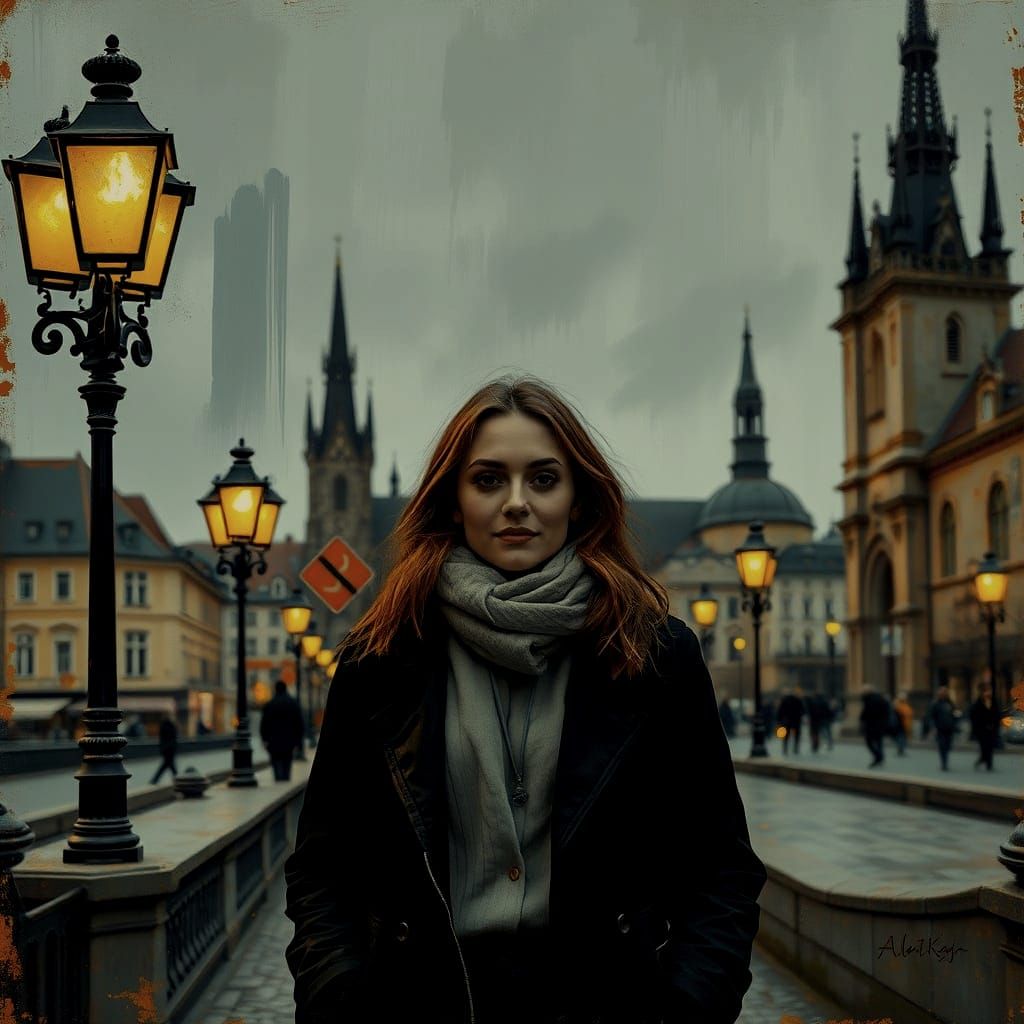 Charles Bridge Prague in Oil Painting Style