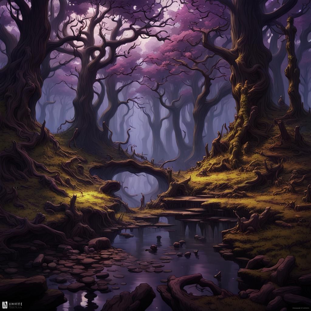 Creepy Forest Lake Home: Dark Fantasy Concept Art